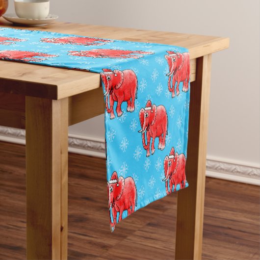 Christmas Elephant Pattern Wildlife Natuur Korte Tafelloper (Voorbeeld)