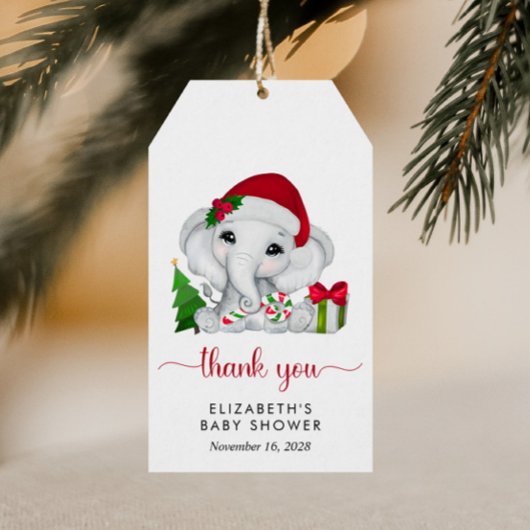 Christmas Elephant Santa Baby shower Dank u Cadeaulabel