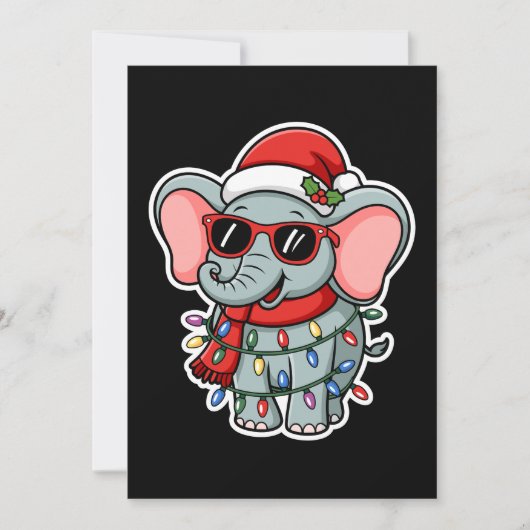 Christmas Elephant Santa Hat Sunglasses Lights Kaart (Voorkant)