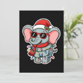 Christmas Elephant Santa Hat Sunglasses Lights Kaart (Staand voorkant)