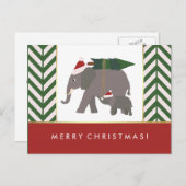 Christmas Elephants with Hats, Tree, and Chevron Feestdagenkaart (Voorkant / Achterkant)