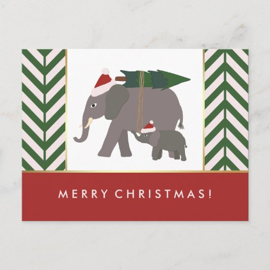 Christmas Elephants with Hats, Tree, and Chevron Feestdagenkaart (Voorkant)