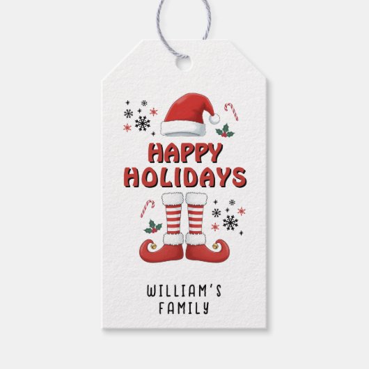 Christmas Elf Boots Santa Claus Pet Wit Cadeaulabel (Voorkant)