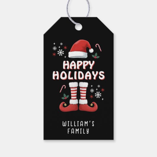 Christmas Elf Boots Santa Claus Pet Zwart Cadeaulabel (Voorkant)