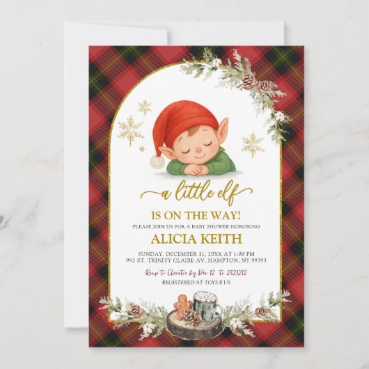 Christmas Elf Boy Baby Shower Invitation Kaart (Voorkant)