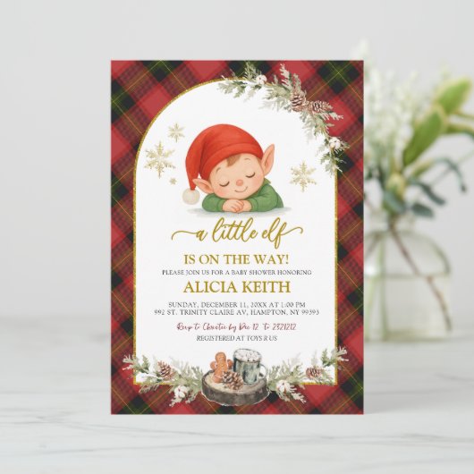 Christmas Elf Boy Baby Shower Invitation Kaart (Staand voorkant)