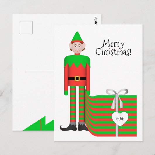 Christmas Elf Briefkaart - Gestreept cadeaupakket (Voorkant / Achterkant)