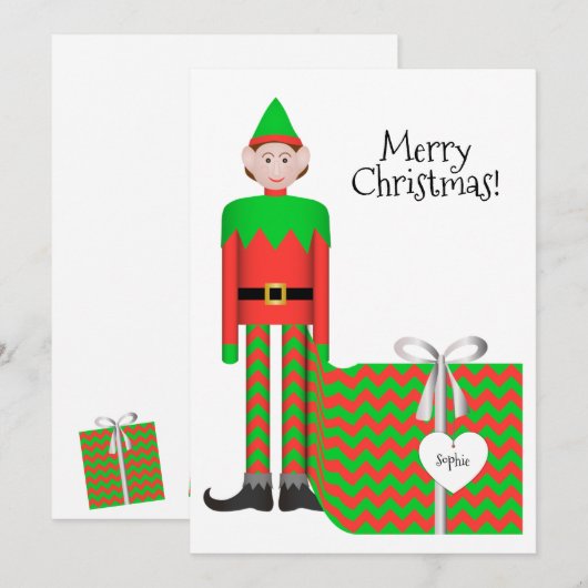 Christmas Elf Flat Kaart - Chevron cadeaupakket (Voorkant / Achterkant)