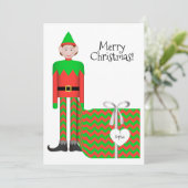 Christmas Elf Flat Kaart - Chevron cadeaupakket (Staand voorkant)