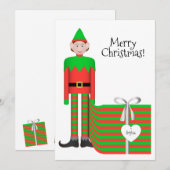 Christmas Elf Flat Kaart - Gestreept cadeaupakket (Voorkant / Achterkant)