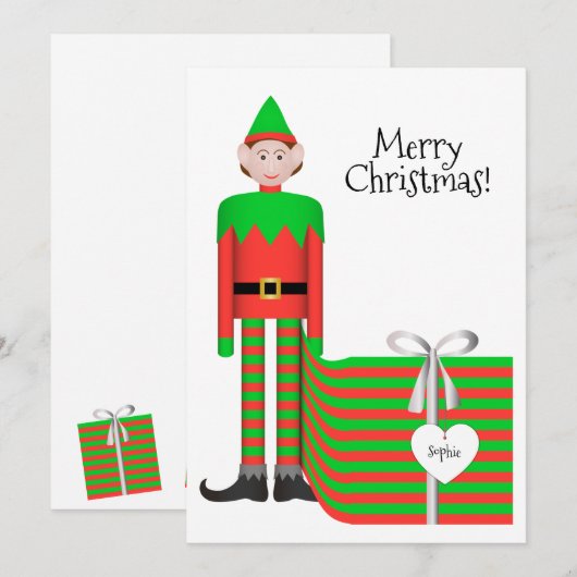 Christmas Elf Flat Kaart - Gestreept cadeaupakket (Voorkant / Achterkant)