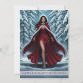 Christmas Elf in Red in Snowy Winter Forest Feestdagenkaart (Voorkant)