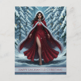 Christmas Elf in Red in Snowy Winter Forest Feestdagenkaart