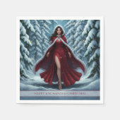 Christmas Elf in Red in Snowy Winter Forest Servet (Voorkant)