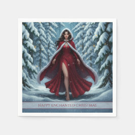 Christmas Elf in Red in Snowy Winter Forest Servet