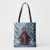 Christmas Elf in Red in Snowy Winter Forest Tote Bag (Voorkant)