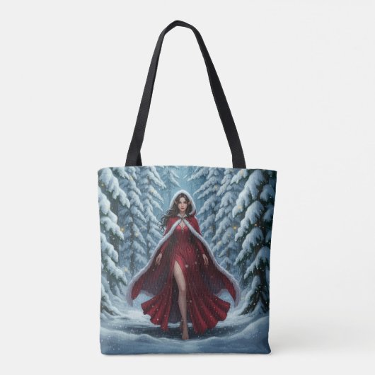 Christmas Elf in Red in Snowy Winter Forest Tote Bag (Achterkant)
