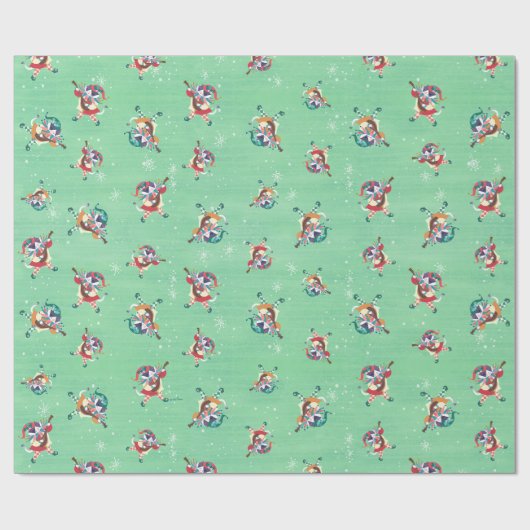 Christmas Elf Jester Cat Mint Green Cadeaupapier (Vlak)