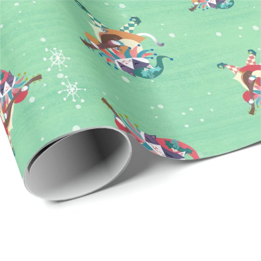 Christmas Elf Jester Cat Mint Green Cadeaupapier (Rol Hoek)
