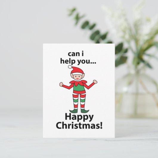 Christmas Elf Kan ik u helpen Happy Christmas Elf Briefkaart (Staand voorkant)