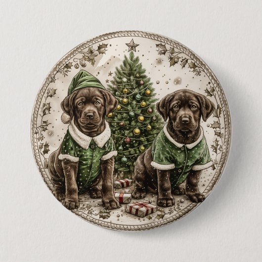 Christmas Elf Labrador Retriever Puppy Ronde Button 7,6 Cm (Voorkant)