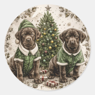 Christmas Elf Labrador Retriever Puppy Ronde Sticker