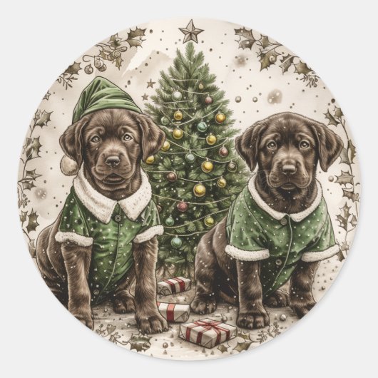 Christmas Elf Labrador Retriever Puppy Ronde Sticker (Voorkant)
