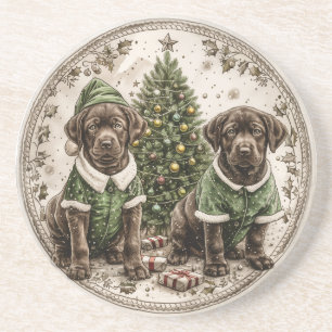 Christmas Elf Labrador Retriever Puppy Zandsteen Onderzetter