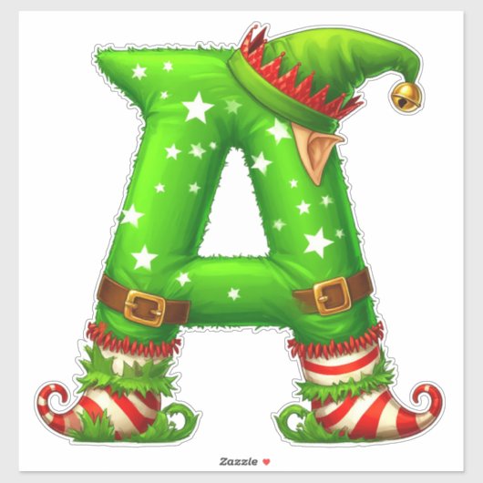 Christmas Elf Letter A Cartoon Character Sticker (Vel)