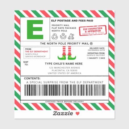 Christmas Elf North Pole Address Shipping Labels (Vel)