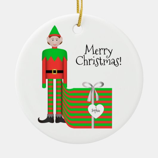 Christmas Elf Ornament - Gestreept cadeaupakket (Voorkant)