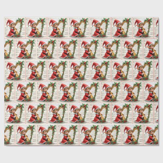 Christmas Elf Playing a Harp Cadeaupapier (Vlak)
