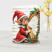 Christmas Elf Playing a Harp Kaart (Gele Bloem)