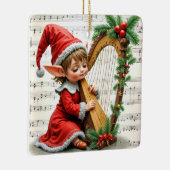 Christmas Elf Playing a Harp Keramisch Ornament (Rechts)