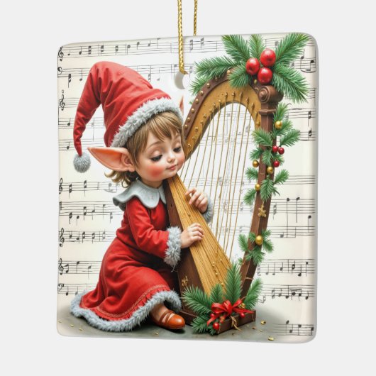 Christmas Elf Playing a Harp Keramisch Ornament (Links)