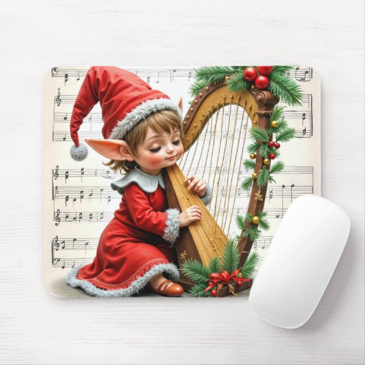 Christmas Elf Playing a Harp Muismat (Met muis)