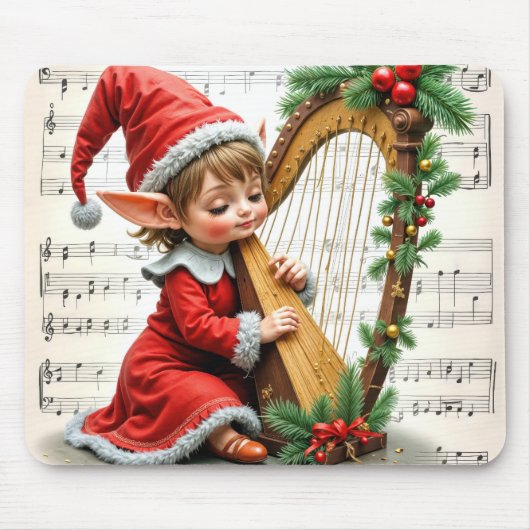 Christmas Elf Playing a Harp Muismat (Voorkant)
