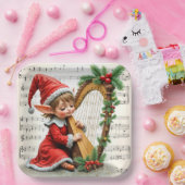 Christmas Elf Playing a Harp Papieren Bordje (Feest)