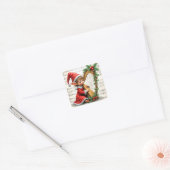 Christmas Elf Playing a Harp Vierkante Sticker (Envelop)