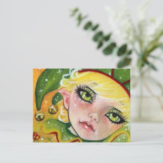 Christmas Elf Postcard Feestdagenkaart (Staand voorkant)