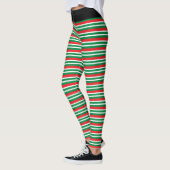 Christmas Elf Red and Green Geometric Stripes Leggings (Links)
