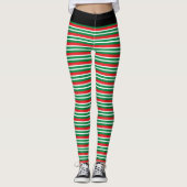 Christmas Elf Red and Green Geometric Stripes Leggings (Voorkant)