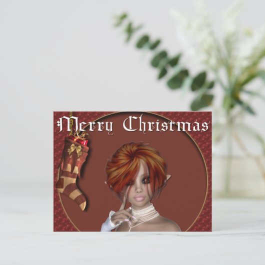 Christmas Elf - Redhead Design1 - Fantasy Briefkaa Feestdagenkaart (Staand voorkant)