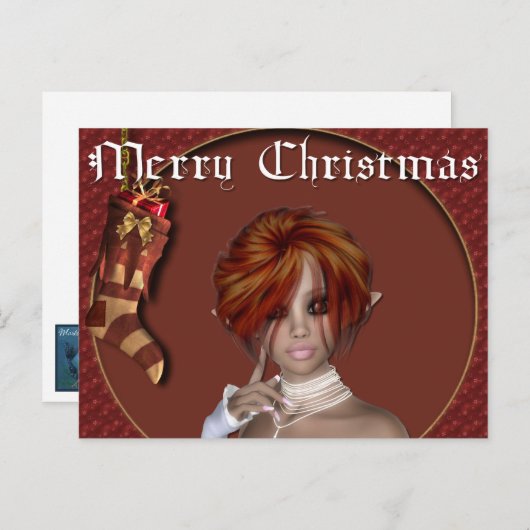 Christmas Elf - Redhead Design1 - Fantasy Briefkaa Feestdagenkaart (Voorkant / Achterkant)