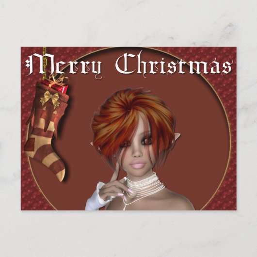 Christmas Elf - Redhead Design1 - Fantasy Briefkaa Feestdagenkaart (Voorkant)