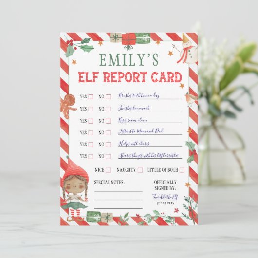 Christmas Elf Report Kaart (Staand voorkant)