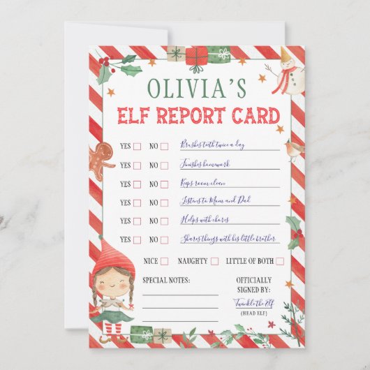 Christmas Elf Report Kaart (Voorkant)
