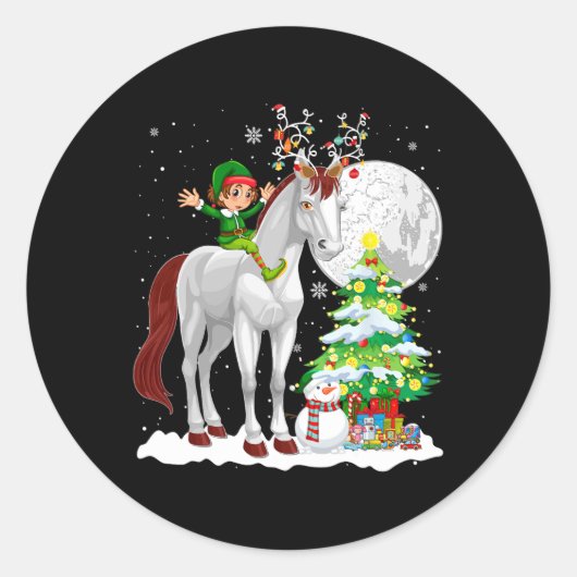 Christmas Elf Riding Reindeer Horse Snowman Xmas T Ronde Sticker (Voorkant)