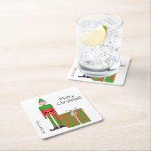 Christmas Elf Square Onderzetter -Chevron cadeaupa (Insitu)