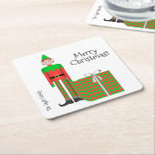 Christmas Elf Square Onderzetter -Chevron cadeaupa (Schuin)